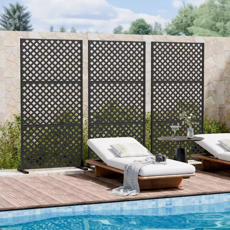 MAYEERTY Laurence Diamond Black Galvanized Steel Room Divider, 72x35x16, 3-Piece Double-Sided Decorative Screen