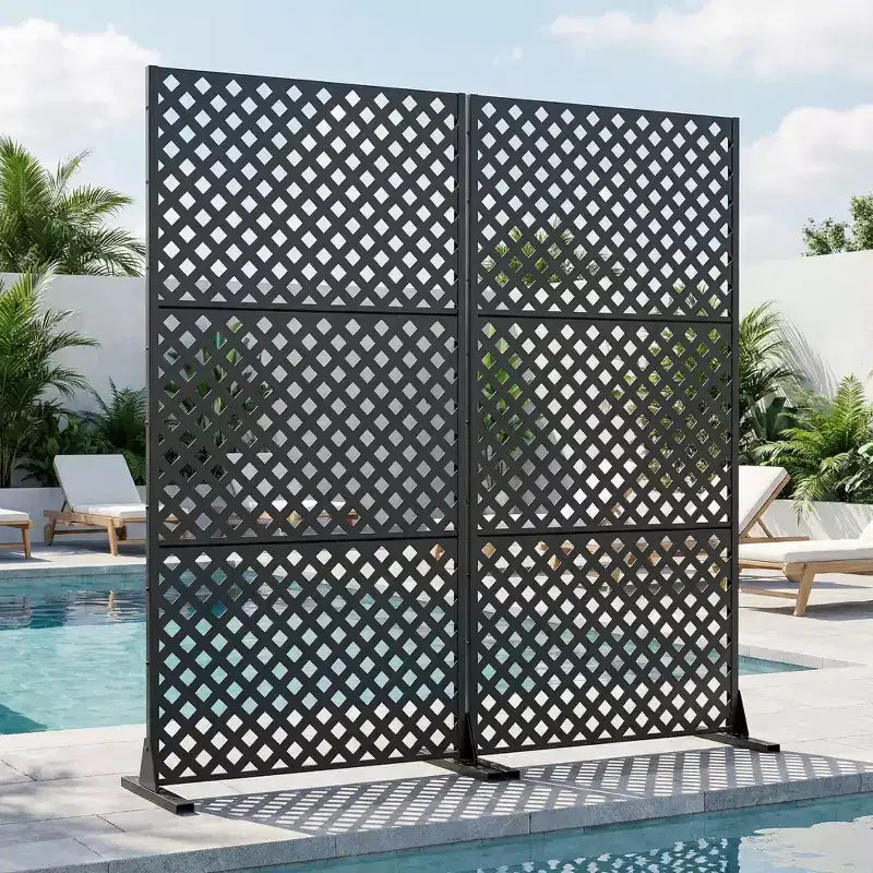 MAYEERTY Paravent décoratif double face en acier galvanisé noir Laurence Diamond, 72x35x16, 3 pièces
