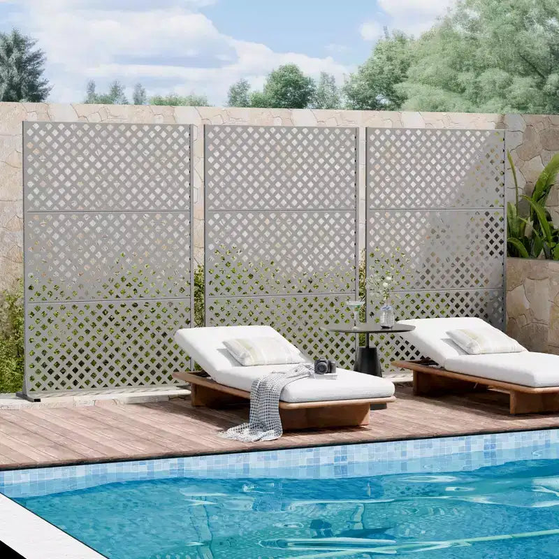 MAYEERTY Laurence Diamond Gray Galvanized Steel Room Divider, 72x47x16, 3-Piece Sturdy Privacy Screen