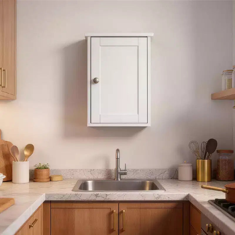 White Bathroom Wall Cabinet 1 Door 1 Shelf
