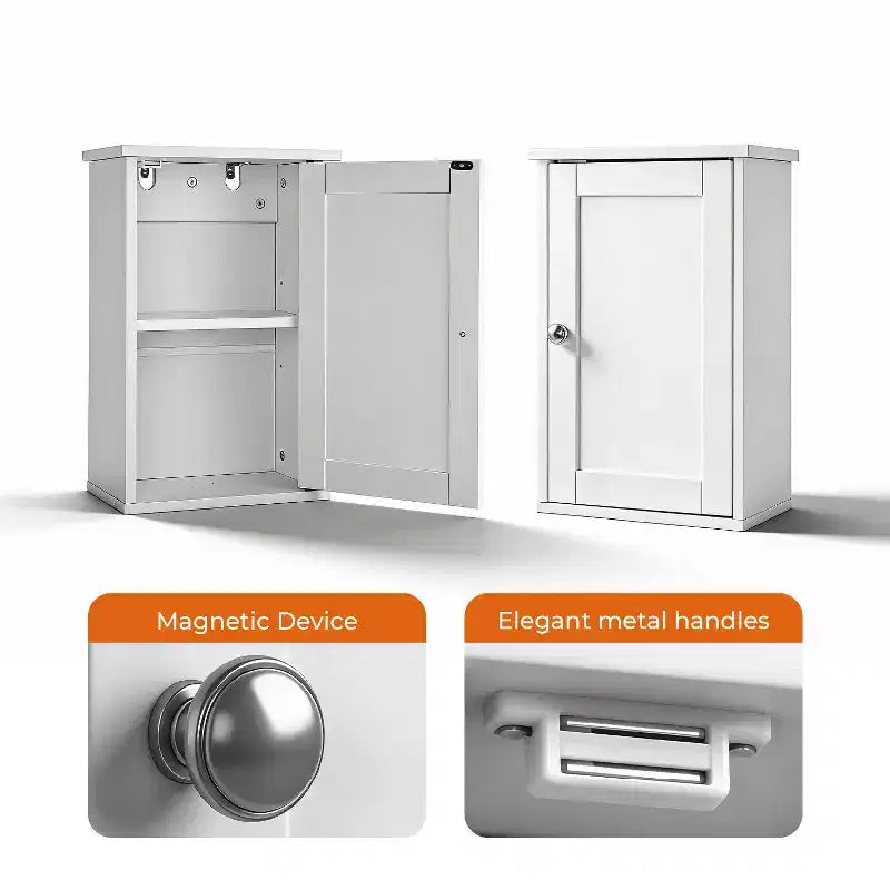 White Bathroom Wall Cabinet 1 Door 1 Shelf