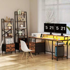 61 Inch Rustic Brown Computer Desk with Charging Station Reversible Gaming Desk LED Lights File Cabinet Monitor Stand Storage Shelves Home Office