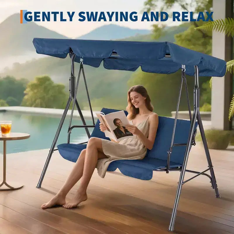 Fauteuil-balançoire de jardin avec auvent réglable, cadre en acier durable, pour jardin, arrière-cour, bord de piscine