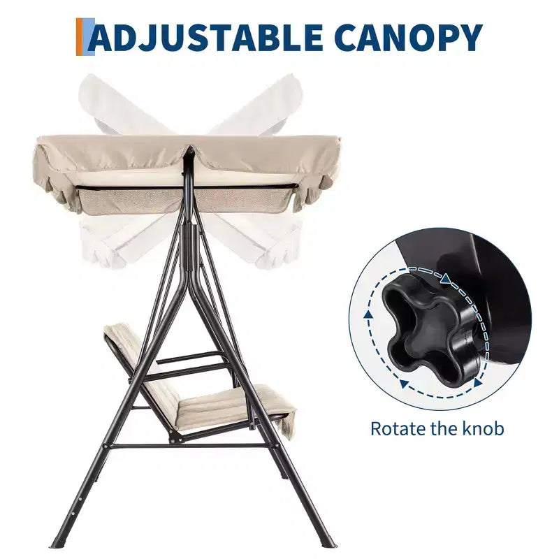 Fauteuil-balançoire de jardin avec auvent réglable, cadre en acier durable, pour jardin, arrière-cour, bord de piscine