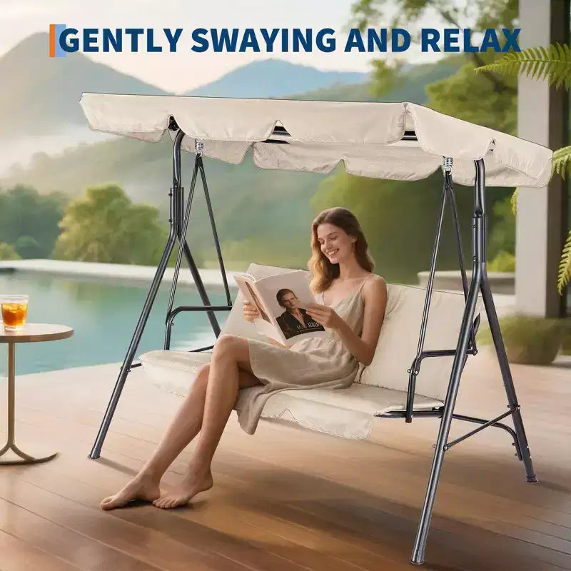 Fauteuil-balançoire de jardin avec auvent réglable, cadre en acier durable, pour jardin, arrière-cour, bord de piscine