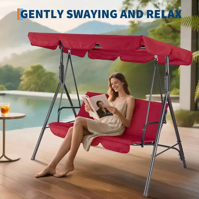 Fauteuil-balançoire de jardin avec auvent réglable, cadre en acier durable, pour jardin, arrière-cour, bord de piscine