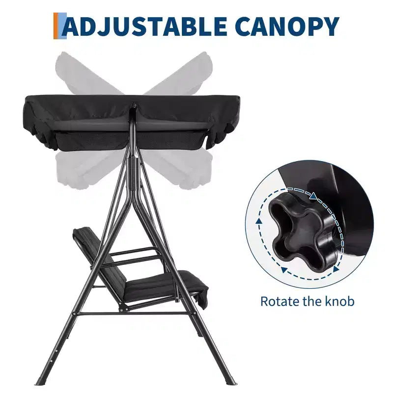 Fauteuil-balançoire de jardin avec auvent réglable, cadre en acier durable, pour jardin, arrière-cour, bord de piscine