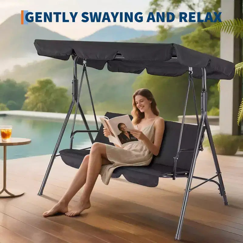 Fauteuil-balançoire de jardin avec auvent réglable, cadre en acier durable, pour jardin, arrière-cour, bord de piscine