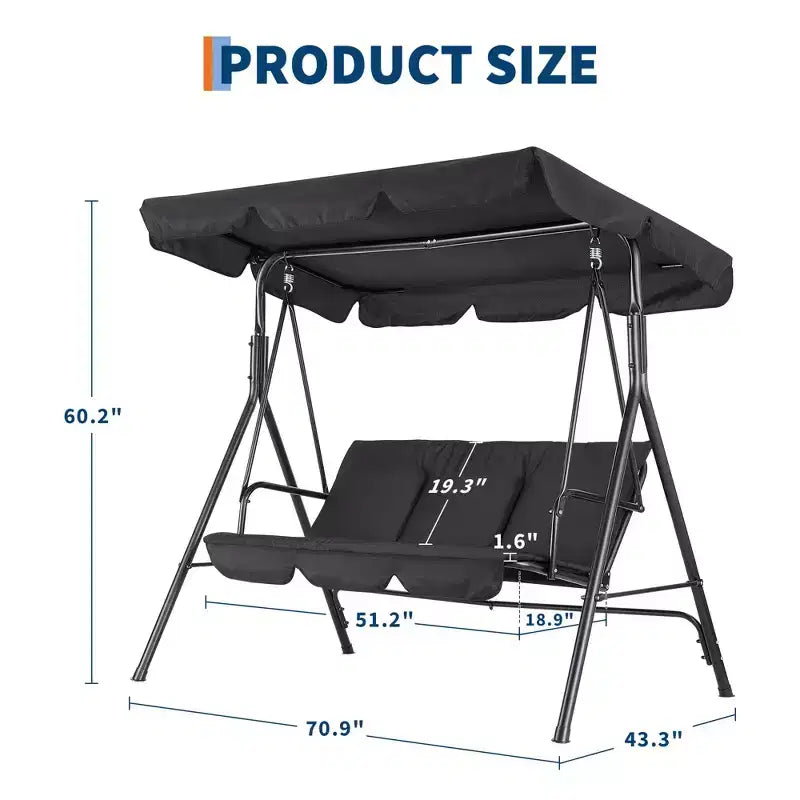 Fauteuil-balançoire de jardin avec auvent réglable, cadre en acier durable, pour jardin, arrière-cour, bord de piscine