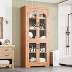 Meuble de rangement haut de 70 po - avec 4 portes en verre arqué et des étagères réglables, pour cuisine, salle à manger, salon, salle de bain