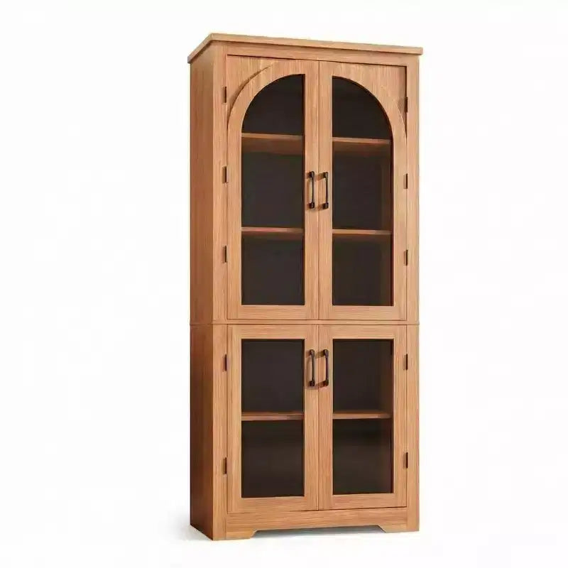 Meuble de rangement haut de 70 po - avec 4 portes en verre arqué et des étagères réglables, pour cuisine, salle à manger, salon, salle de bain