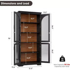 Meuble de rangement haut de 70 po - avec 4 portes en verre arqué et des étagères réglables, pour cuisine, salle à manger, salon, salle de bain