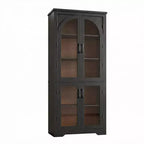 Meuble de rangement haut de 70 po - avec 4 portes en verre arqué et des étagères réglables, pour cuisine, salle à manger, salon, salle de bain