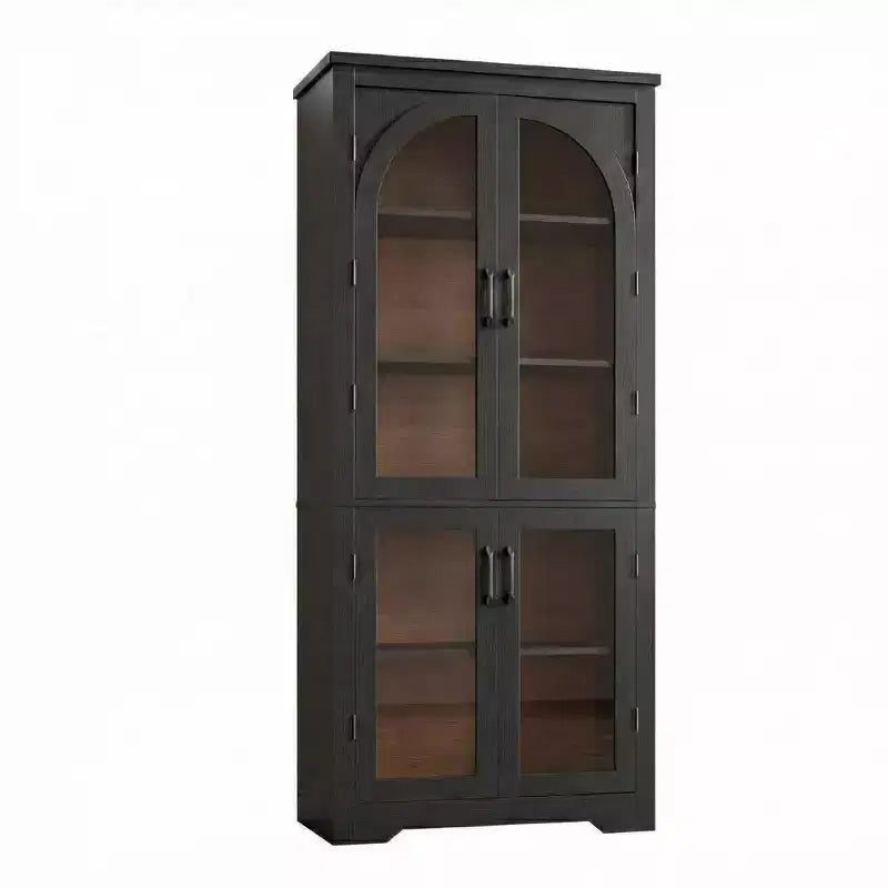 Meuble de rangement haut de 70 po - avec 4 portes en verre arqué et des étagères réglables, pour cuisine, salle à manger, salon, salle de bain