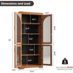 Meuble de rangement haut de 70 po - avec 4 portes en verre arqué et des étagères réglables, pour cuisine, salle à manger, salon, salle de bain