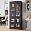 Meuble de rangement haut de 70 po - avec 4 portes en verre arqué et des étagères réglables, pour cuisine, salle à manger, salon, salle de bain
