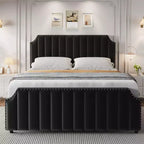 KING Upholstered Platform Bed Frame  KING Size, Wooden Slats Support, No Box Spring Needed  Headboard & Footboard, Black