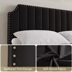 KING Upholstered Platform Bed Frame  KING Size, Wooden Slats Support, No Box Spring Needed  Headboard & Footboard, Black