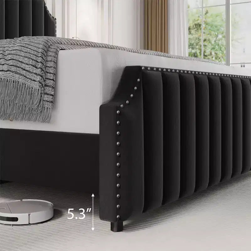 KING Upholstered Platform Bed Frame  KING Size, Wooden Slats Support, No Box Spring Needed  Headboard & Footboard, Black