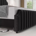 KING Upholstered Platform Bed Frame  KING Size, Wooden Slats Support, No Box Spring Needed  Headboard & Footboard, Black