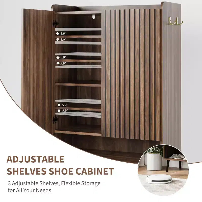 Shoe Cabinet, Shoe Storage Cabinet  6-Tier Large Organizer with Doors & Hooks, 2-Pack Brown Entryway Storage for Hallway, Living Room