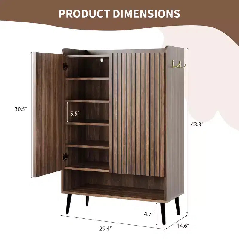 Shoe Cabinet, Shoe Storage Cabinet  6-Tier Large Organizer with Doors & Hooks, 2-Pack Brown Entryway Storage for Hallway, Living Room