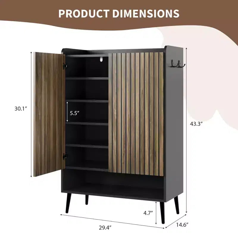Shoe Cabinet, Shoe Storage Cabinet  6-Tier Large Organizer with Doors & Hooks, 2-Pack Brown Entryway Storage for Hallway, Living Room