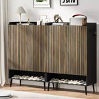 Shoe Cabinet, Shoe Storage Cabinet  6-Tier Large Organizer with Doors & Hooks, 2-Pack Brown Entryway Storage for Hallway, Living Room