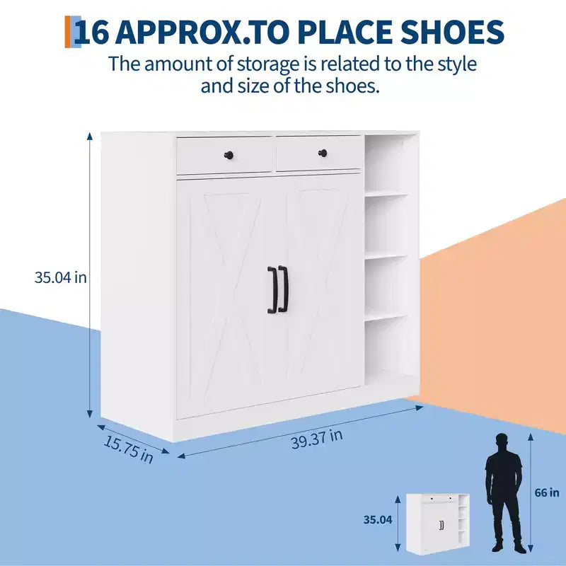 Meuble de rangement pour chaussures au design moderne et rustique - 6 étagères réglables, 2 tiroirs, meuble d'entrée autoportant