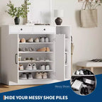 Meuble de rangement pour chaussures au design moderne et rustique - 6 étagères réglables, 2 tiroirs, meuble d'entrée autoportant
