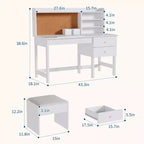 Kids Desk and Chair Set, Wooden Study Table with Adjustable Tilt Desktop, Drawers