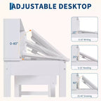 Kids Desk and Chair Set, Wooden Study Table with Adjustable Tilt Desktop, Drawers
