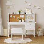 Kids Desk and Chair Set, Wooden Study Table with Adjustable Tilt Desktop, Drawers