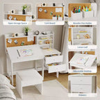 Kids Desk and Chair Set, Wooden Study Table with Adjustable Tilt Desktop, Drawers