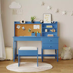 Kids Desk and Chair Set, Wooden Study Table with Adjustable Tilt Desktop, Drawers