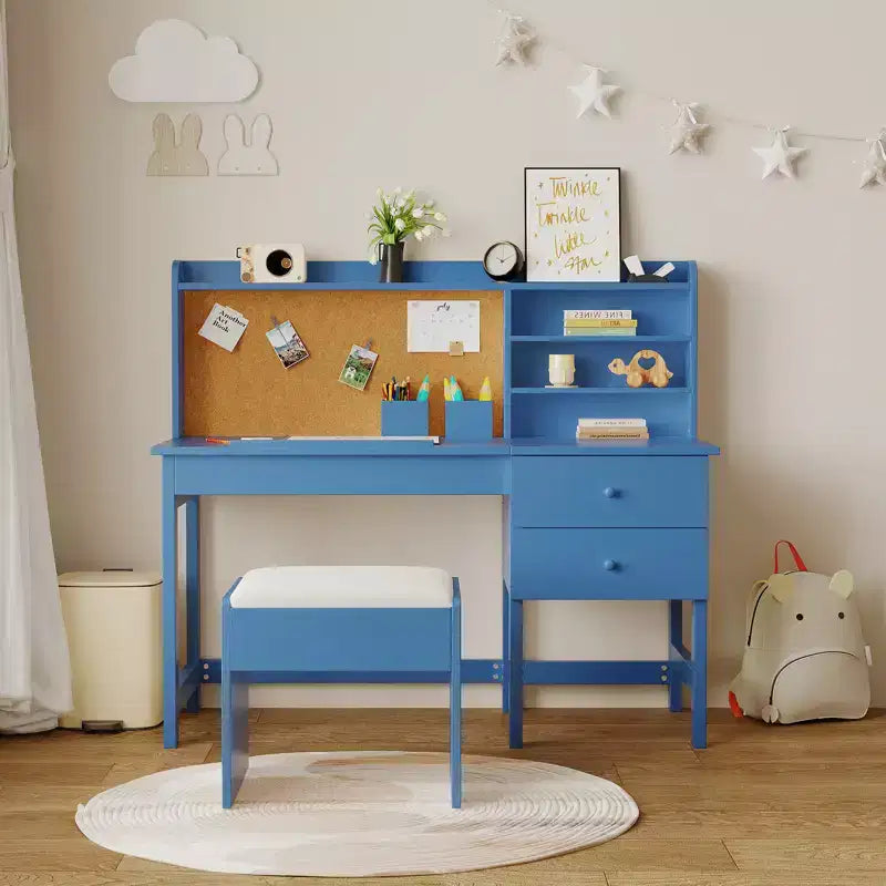Kids Desk and Chair Set, Wooden Study Table with Adjustable Tilt Desktop, Drawers