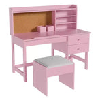Kids Desk and Chair Set, Wooden Study Table with Adjustable Tilt Desktop, Drawers