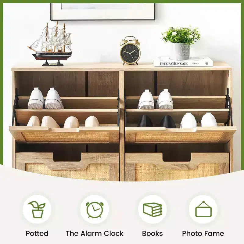 Meuble à chaussures Acekool avec deux tiroirs, organiseur à tiroirs basculants, étagère à chaussures étroite peu encombrante pour entrée ou chambre à coucher