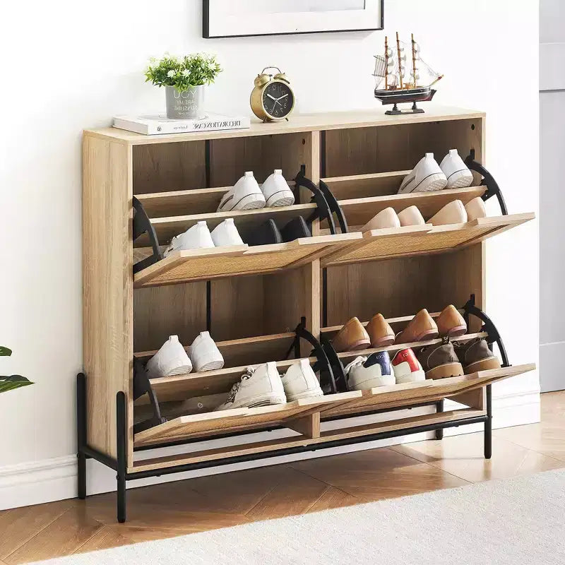 Meuble à chaussures Acekool avec deux tiroirs, organiseur à tiroirs basculants, étagère à chaussures étroite peu encombrante pour entrée ou chambre à coucher