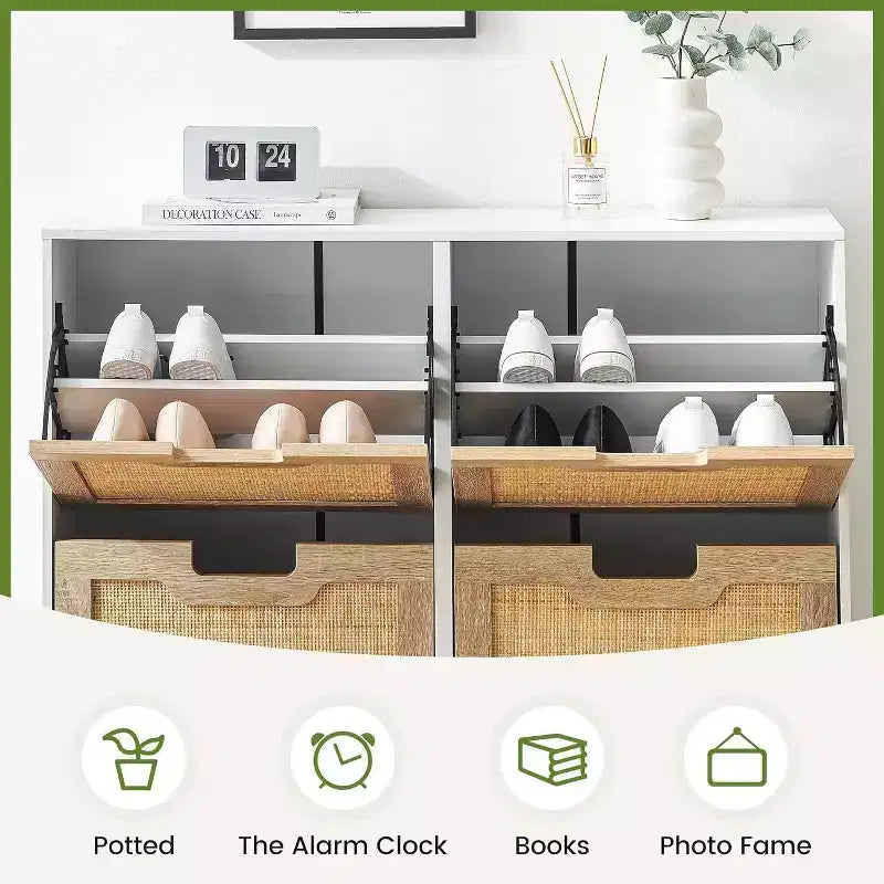 Meuble à chaussures Acekool avec deux tiroirs, organiseur à tiroirs basculants, étagère à chaussures étroite peu encombrante pour entrée ou chambre à coucher
