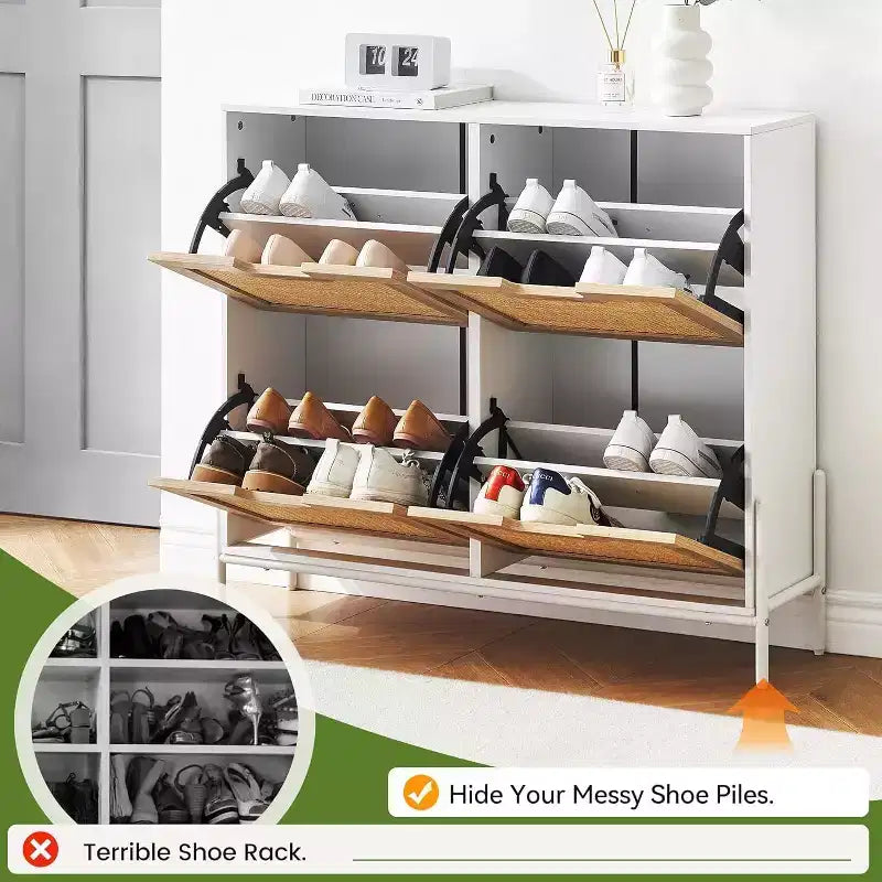 Meuble à chaussures Acekool avec deux tiroirs, organiseur à tiroirs basculants, étagère à chaussures étroite peu encombrante pour entrée ou chambre à coucher