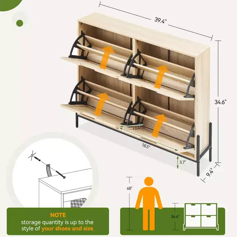 Meuble à chaussures Acekool avec deux tiroirs, organiseur à tiroirs basculants, étagère à chaussures étroite peu encombrante pour entrée ou chambre à coucher