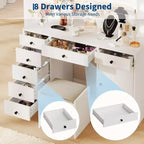 White Vanity Desk with Mirror & Lights, Modern Makeup Table with Charging Station & Drawers, Wooden Storage Vanity for Bedroom