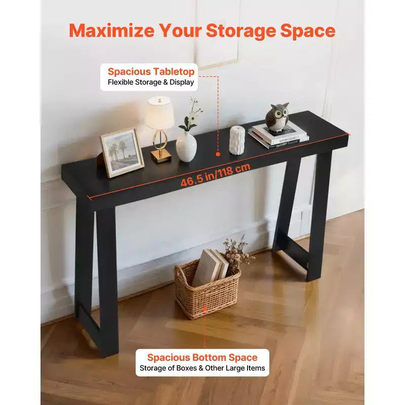 VEVOR 46 in Console Table, Modern Desk Behind the Couch, Wooden Rectangle Entrance Desk, Narrow Long Sofa Table Accent Stand for Hallway, Black
