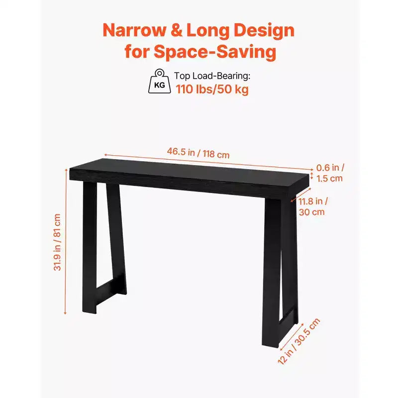 VEVOR 46 in Console Table, Modern Desk Behind the Couch, Wooden Rectangle Entrance Desk, Narrow Long Sofa Table Accent Stand for Hallway, Black