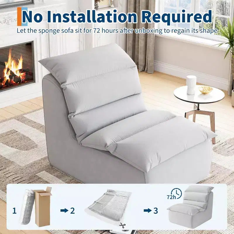 Ergonomic Bean Bag Chair, with Back Support, Non-Slip Base, Modern Single Sofa, for Living Room, Bedroom, Office