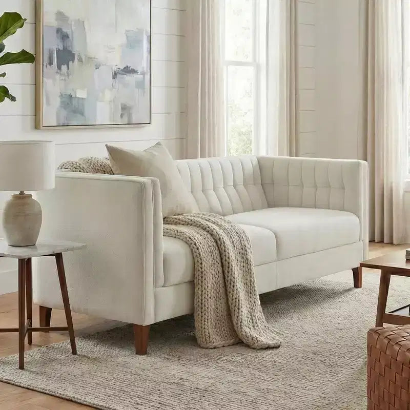 Christopher Knight Home Panadda Canapé moderne à 3 places en bois, revêtement chenille avec dossier capitonné cannelé