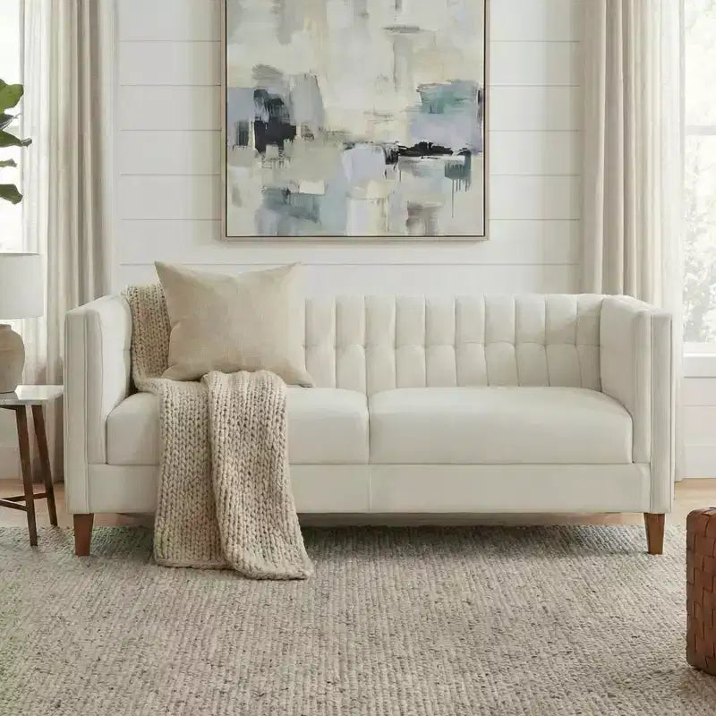 Christopher Knight Home Panadda Modern 76 3-Seater Wooden Chenille Upholstered Sofa with Channel Tufted Backrest