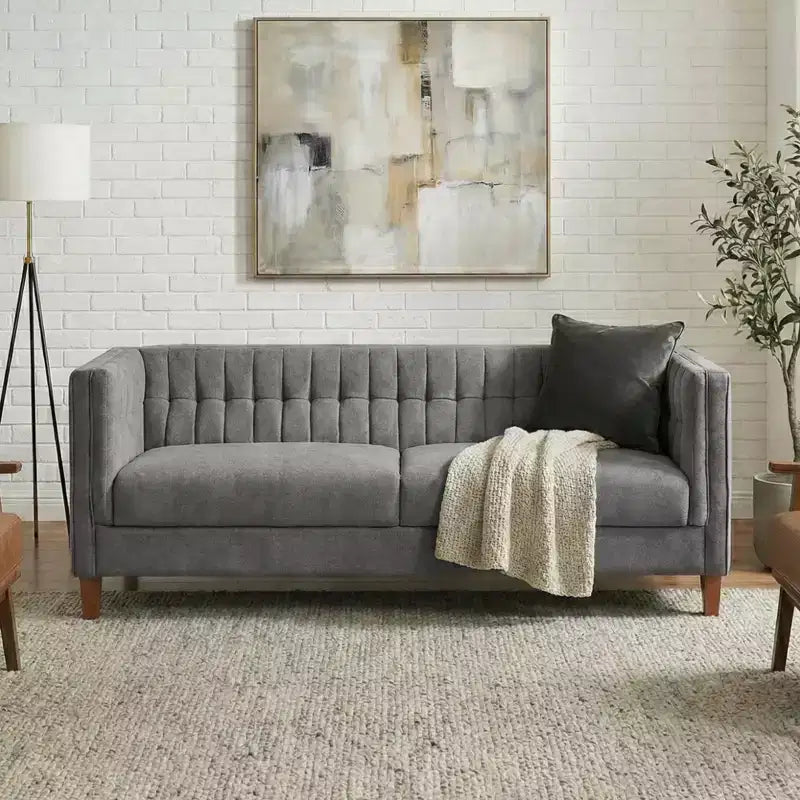 Christopher Knight Home Panadda Canapé moderne à 3 places en bois, revêtement chenille avec dossier capitonné cannelé