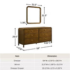Roundhill Furniture Eldren 6-Drawer Wood Dresser with Mirror, Walnut Finish